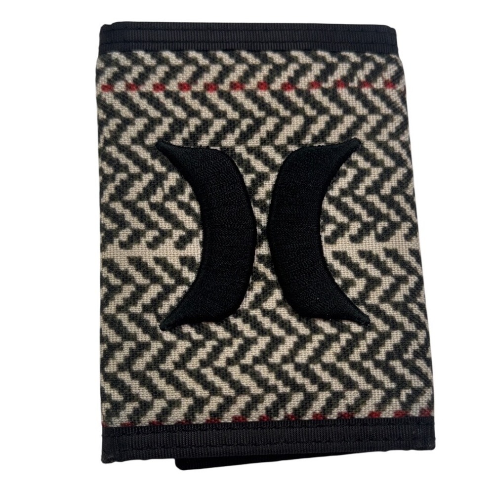Hurley Mens Trifold Wallet Black White Herringbone Nylon Hook & Loop Closure
